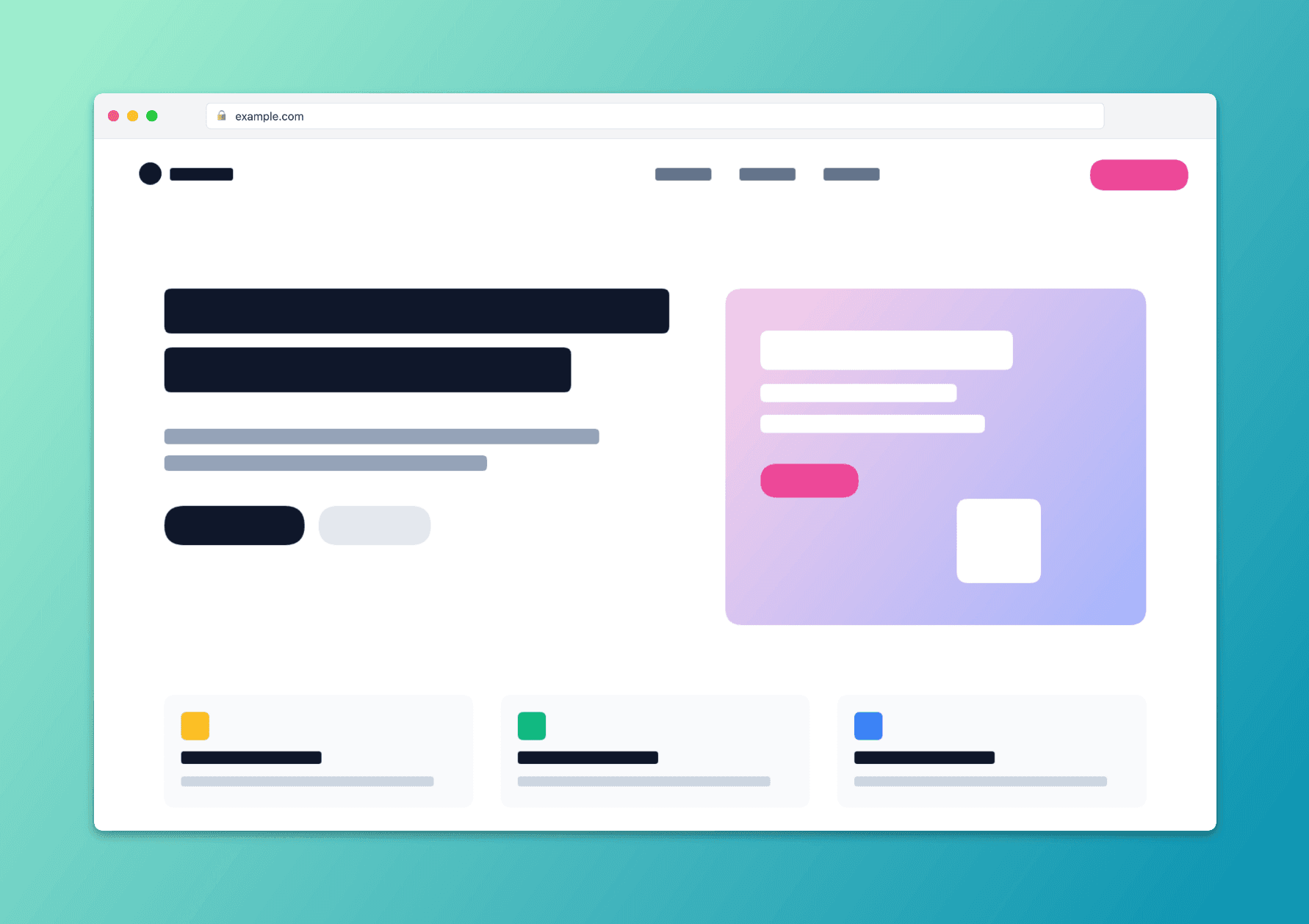 A landing page framed in a browser window on a teal gradient