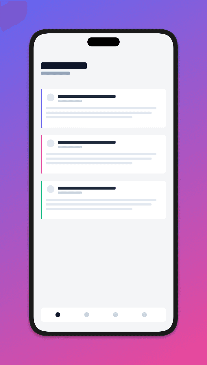 A mobile app framed in an iPhone on a purple gradient