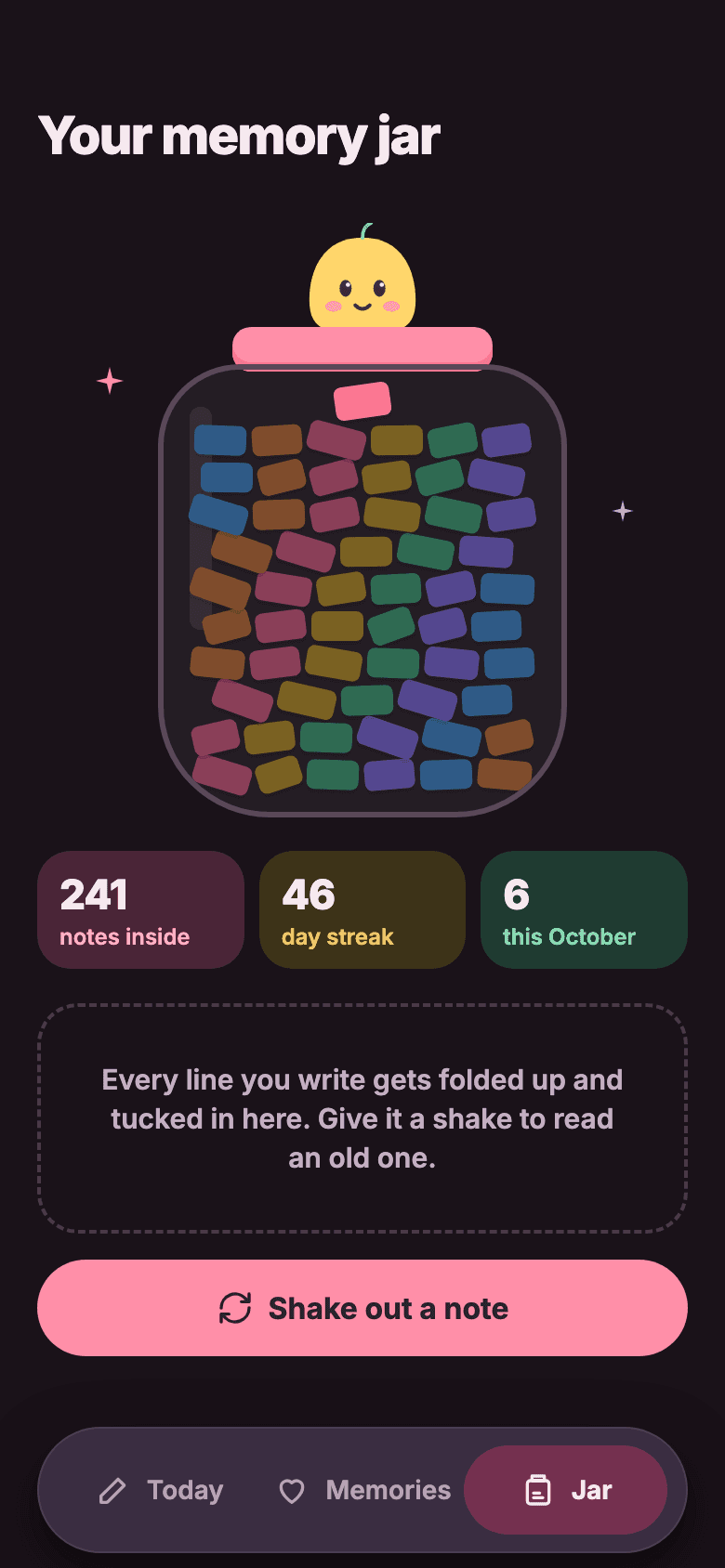 The memory jar in the deep plum night theme
