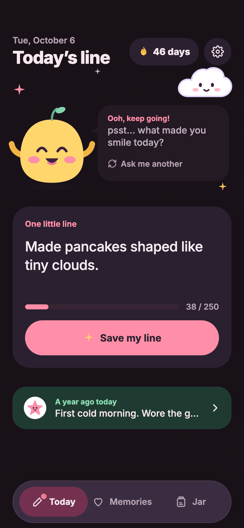 Today screen in the deep plum night theme