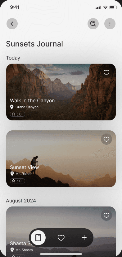 A Sunsets journal with hike entries